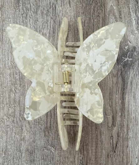 Iridescent White, Cream and Pink Long Butterfly Claw Clips