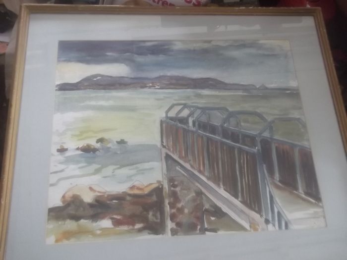 a large water colour of view of howth from sa;thill by  OISIN ROCHE