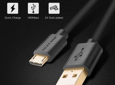 New Flexible Charging Micro USB Black Cable Quick Charge Charger Lead #1324