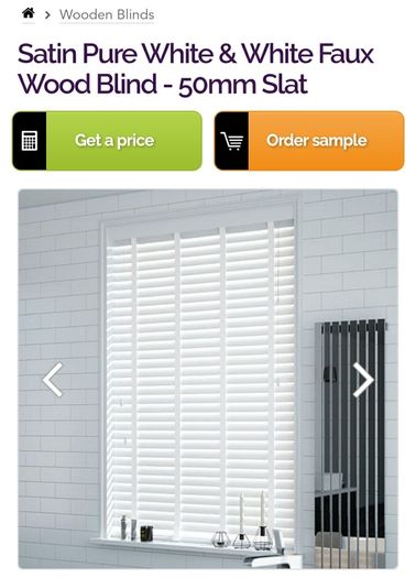 Satin Pure White Wood Blinds x 2