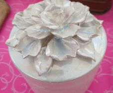 Lustreware Glazed in Oyster Pink, Large Trinket jar with lid