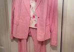 Designer 3 piece pink linen suit ,trouser, blazer and pink & white floral cameo top  .