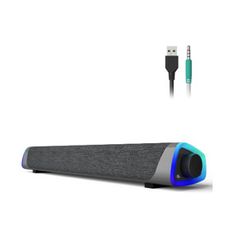 SOULION R30 Computer Speakers, Colorful LED Lights with Switch Button, Surround Sound Portable Computer Sound Bar Speakers for Desktop, Gray