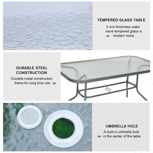 Aquatex Glass Garden Table Curved Metal Frame Parasol Hole 4 Legs Outdoor (FREE POSTAGE)