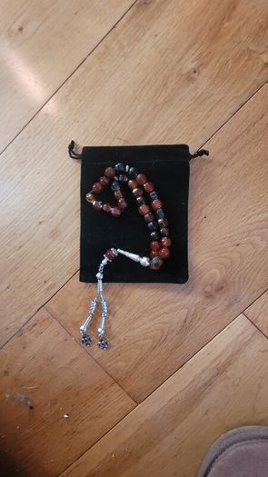 Semi-precious Brown Onyx Agate Prayer Beads with Silver Accents x33