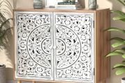 Wood Carving Sideboards for Living Room Cabinets Vintage Hollow Buffet Accent Cabinet with Adjustable Shelf, Magnetic Closure, Cupboard for Kitchen, Dining Room, Hallway 80 x 35 x 78 cm