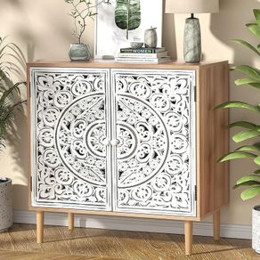 Wood Carving Sideboards for Living Room Cabinets Vintage Hollow Buffet Accent Cabinet with Adjustable Shelf, Magnetic Closure, Cupboard for Kitchen, Dining Room, Hallway 80 x 35 x 78 cm
