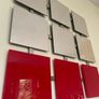 Unique Designer Vintage Bright Red and Mirrored Square Glass on a Welded Grid Frame Image 7