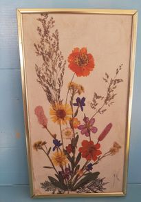 Vintage wildflower print in brass frame