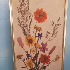 Vintage wildflower print in brass frame
