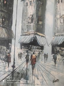 Vintage 1950/60's original oil painting of a Parisian street