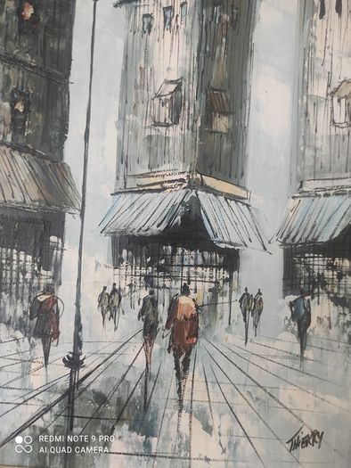 Vintage 1960's original oil painting of a Parisian street