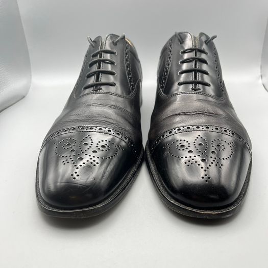 Loake Black Leather Woodstock Brogue Mens Shoes Size UK 7.5 G - Wide Fit