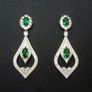 Wedding Bridal Vintage Art Deco Emerald Crystal Drop Silver Earrings Image 2
