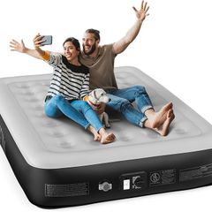 Air Bed, Inflatable Mattress, King Airbed with Built-in Electric Pump, Portable Comfort Blow Up Bed in 3 Mins Self-Inflation with Carry Bag for Camping,Travel & Guests,Home -203x152x33cm