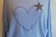 Carla Giannini Women's Angora Mix Top With Heart &amp; Stars New With Tag Light Blue