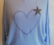 Carla Giannini Women's Angora Mix Top With Heart & Stars New With Tag Light Blue