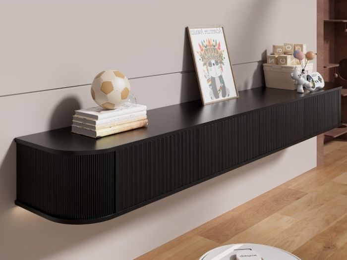 Floating TV Stand Unit with RGB LED Light - 180CM Wall Mounted TV Cabinet with Upgraded Storage & Rounded Edges, Modern TV Media Console for 65-75 Inch TVs