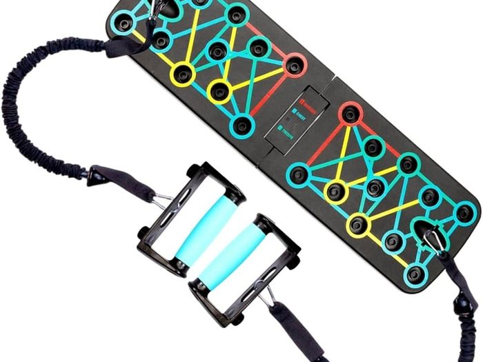 Push Up Board Training Board with Colour Coded Elastic Bands Included Muscle Strengthening Foldable Unisex Beginners Home Travel