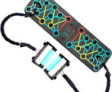 Push Up Board Training Board with Colour Coded Elastic Bands Included Muscle Strengthening Foldable Unisex Beginners Home Travel