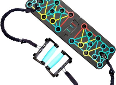 Push Up Board Training Board with Colour Coded Elastic Bands Included Muscle Strengthening Foldable Unisex Beginners Home Travel