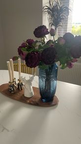 Blue Glass Face Vase & Peony Roses