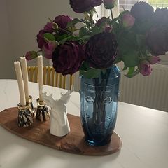 Blue Glass Face Vase & Peony Roses