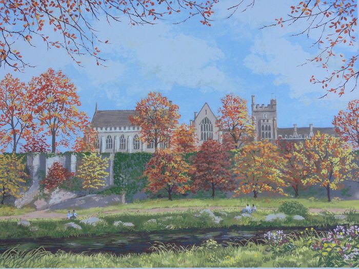 "UCC from Perrott's Inch" - Limited Edition Watercolour Print by Irish Artist Anna O'Hara | University College Cork Landscape | 27.9 x 37.5 cm