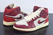 Air Jordan 1 Mid SE "Tiki Leaf" sneakers. The colorway is officially known as Team Red/University Red-Sail-Muslin Size 3