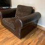 brown leather L-sofa and single armchair Image 4