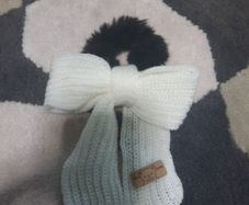 fur scrunchie with knitted bow