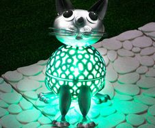 Colour Changing LED Garden Metal Scroll Solar Light - Ornament Decoration Patio Light (Cat)