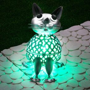 Colour Changing LED Garden Metal Scroll Solar Light - Ornament Decoration Patio Light (Cat)