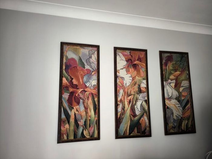 3 piece Iris Flowers French gobelin tapestry wall art