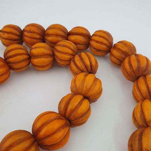 Antique African Orange Melon Shape Glass Beads Strand Necklace