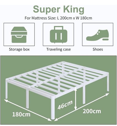 Super King Bed Frame 46 cm High with Rounded Corners, Heavy Duty Metal Bed Frames 6ft