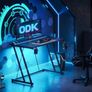 Gaming Desk with LED Lights Table Cup Holder and Headphone Hook Double Z Frame Design Computer Carbon Fiber Black 80 cm Image 2
