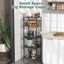 5 Tier Kitchen Rolling Cart, Storage Cart With Metal Fruit Vegetable Basket and Pull-Out Pot Lid Cutting Board Organizer, Storage Rack with Wooden Top for Kitchen, Pantry, Bathroom Image 8