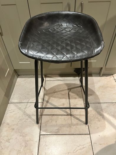 Three  black quilted kitchen bar stools