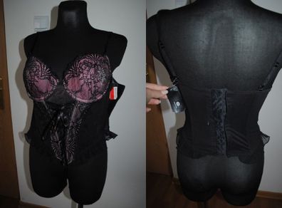 BNWT C&A lingerie black/pink corset size UK12 EU40 cup UK36C EU80C Postage included