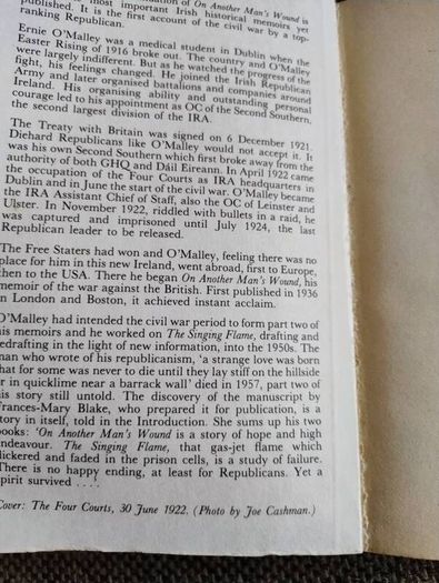 The Singing Flame by Ernie O Malley Anvil Books 1978 paperback FREE STANDARD POSTAGE INCLUDED