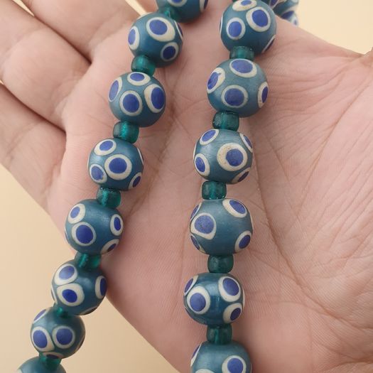 Vintage Venetain Style Thousand Eyes Blue Glass Beads 24 inches