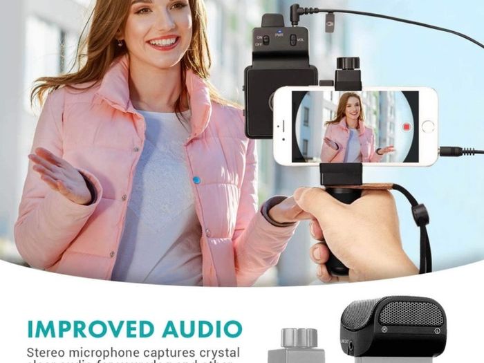 Movo - Complete Universal Smartphone Video Kit with Phone Rig, Built-in Stereo Microphone and LED Light, Wide-Angle and Fisheye Lenses - Compatible with iPhone and Android Phones (FREE POSTAGE)