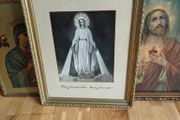 Three large vintage Our Lady and Sacred Heart pictures, Religious devotional items, good for props