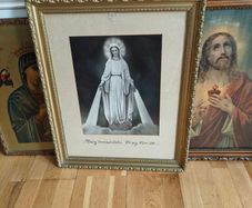 Three large vintage Our Lady and Sacred Heart pictures, Religious devotional items, good for props
