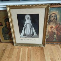 Three vintage  Our Lady and Sacred Heart pictures, Religious devotional items, good for props