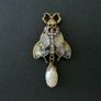 Art Deco Vintage Style Insect Moth Skull Pearl Brooch Pin Image 2