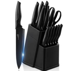 Brand New Knife Set, 15 Pieces Kitchen Knife Set with Professional Knife Sharpener Rod