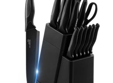 Brand New Knife Set, 15 Pieces Kitchen Knife Set with Professional Knife Sharpener Rod