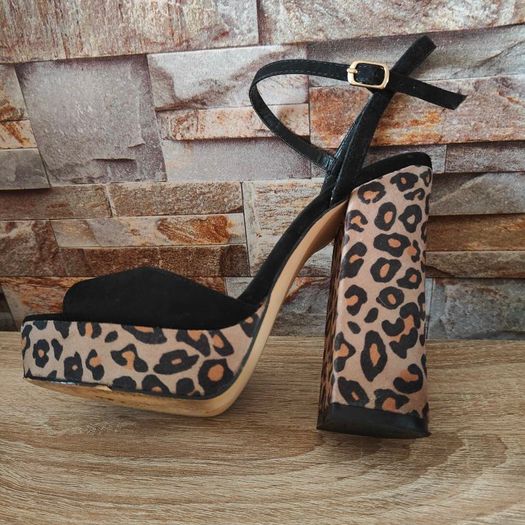 Leopard Print Suede Block Heel Platform Sandals, NEW LOOK